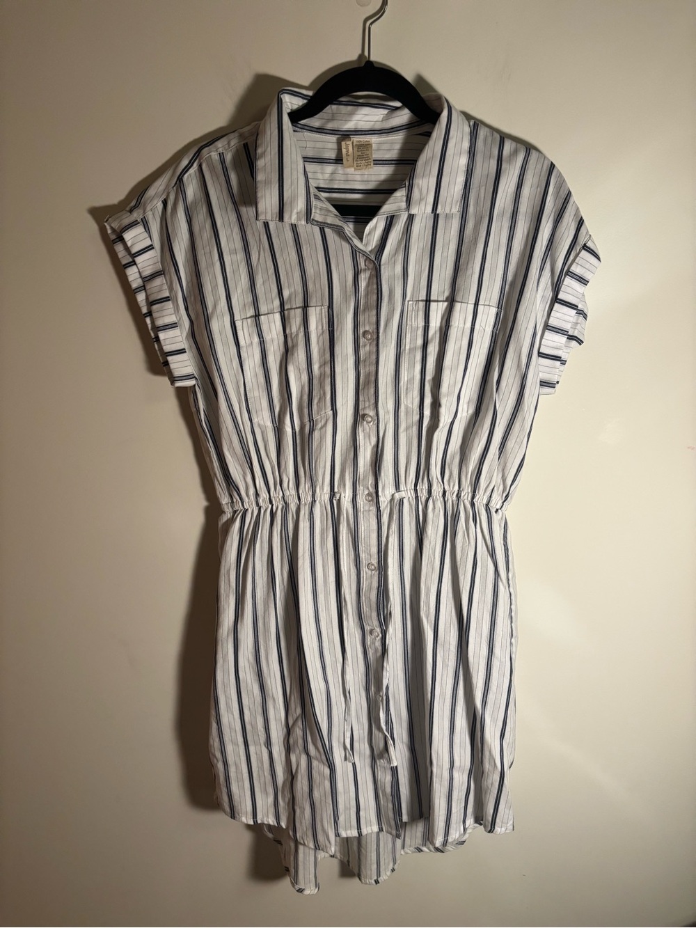 Japna Striped Button-Front Shirt Dress - White & Navy